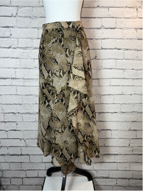 Women's Calvin Klein Midi Skirt Snake Print Animal Print Tan Black size 14 NWT